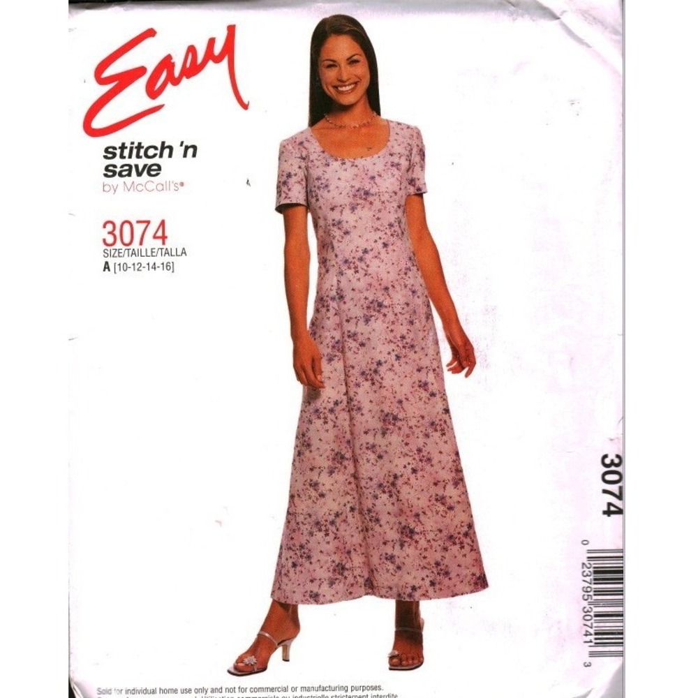 McCalls‎ 3074 Stitch n Save Dress Sewing Pattern Misses Petite Size 10-16 UNCUT